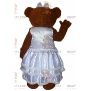 Brown Teddy BIGGYMONKEY™ Maskottchen-Kostüm im Hochzeitskleid -