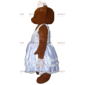 Brown Teddy BIGGYMONKEY™ Maskottchen-Kostüm im Hochzeitskleid -