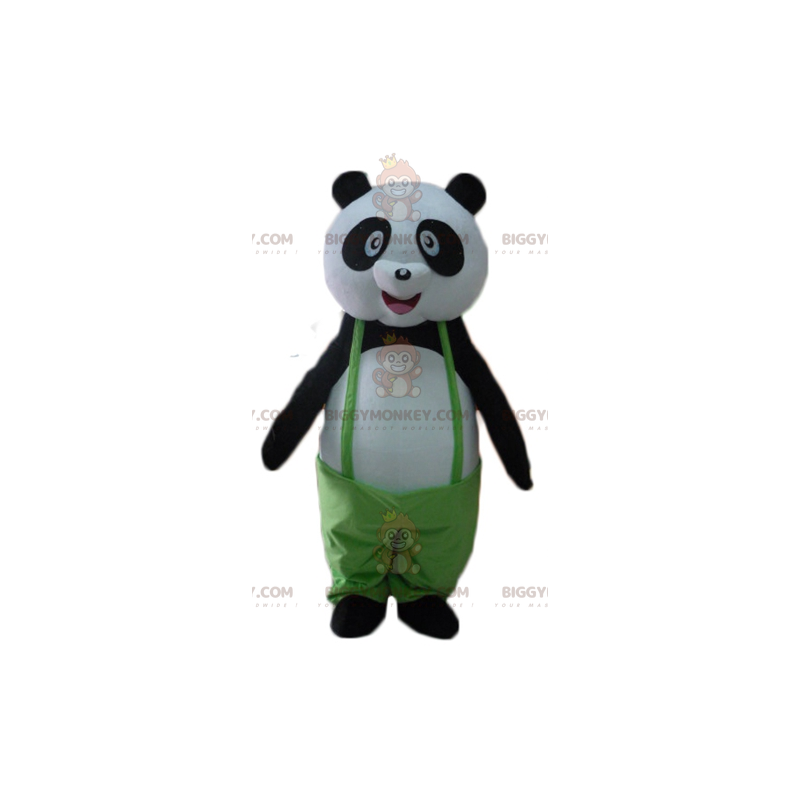 BIGGYMONKEY™ Mascottekostuum van zwart-witte panda met groene