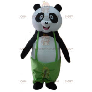 BIGGYMONKEY™ Mascottekostuum van zwart-witte panda met groene