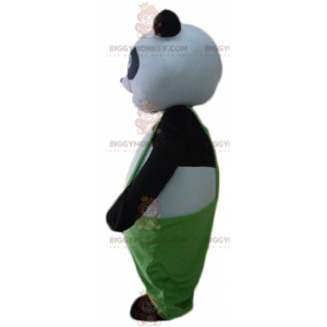 BIGGYMONKEY™ maskotdräkt av svartvit panda med grön overall -