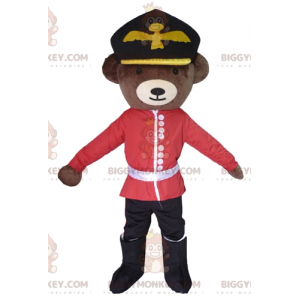 Brown bear BIGGYMONKEY™ mascot costume dressed as an English