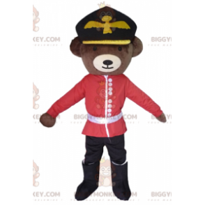 Brown bear BIGGYMONKEY™ mascot costume dressed as an English