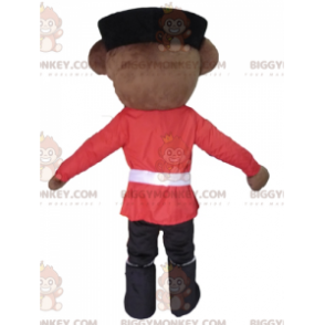 Brown bear BIGGYMONKEY™ mascot costume dressed as an English