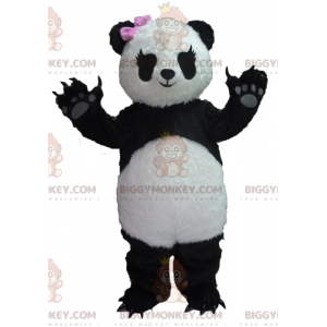 BIGGYMONKEY™ Costume da mascotte Panda bianco e nero con fiocco