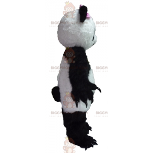 BIGGYMONKEY™ Mascottekostuum Zwart-witte panda met roze strik -
