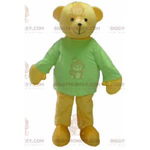 BIGGYMONKEY™ Mascottekostuum gele teddybeer met groen T-shirt -
