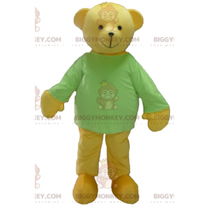 BIGGYMONKEY™ Maskottchenkostüm Gelber Teddybär mit grünem