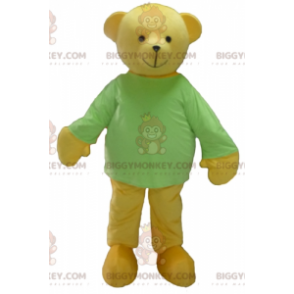 BIGGYMONKEY™ Maskotdräkt Gul nallebjörn med grön T-shirt -