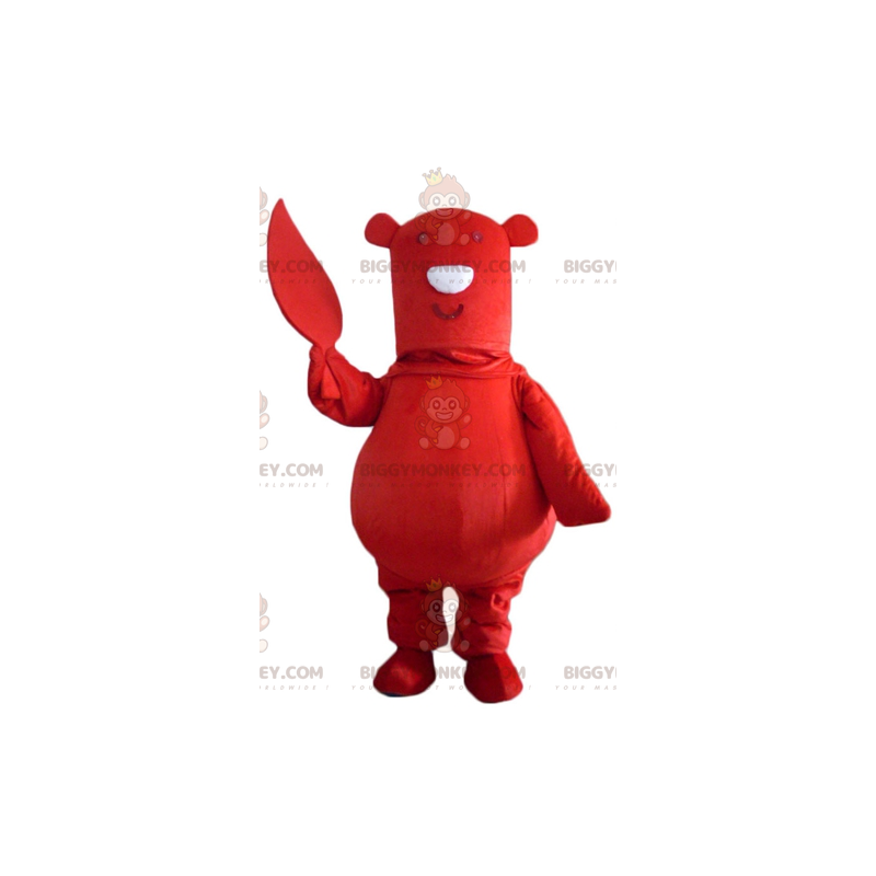BIGGYMONKEY™ Big Red Bear With Leaf In Hand Mascot Costume –