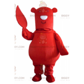 BIGGYMONKEY™ Big Red Bear With Leaf In Hand Mascot Costume –
