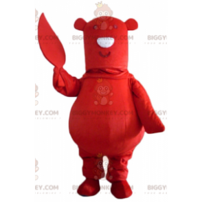 BIGGYMONKEY™ Big Red Bear With Leaf In Hand Mascot Costume -