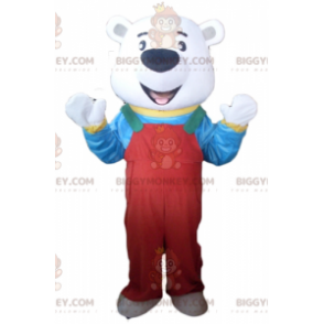 Kostým maskota ledního medvěda BIGGYMONKEY™ s červeným overalem