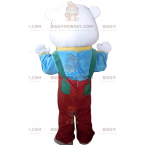 Isbjørn BIGGYMONKEY™ maskotkostume med rød overall og t-shirt -