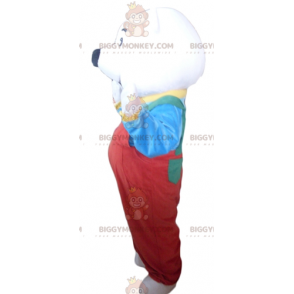 Polar bear BIGGYMONKEY™ mascot costume with red overalls and