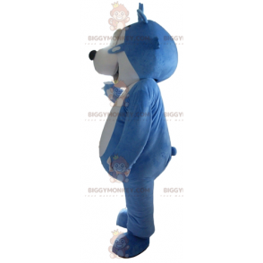 Traje de mascote de ursinho de pelúcia azul e cinza