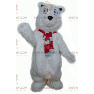 Söt stor lurvig vit björn BIGGYMONKEY™ maskotdräkt -