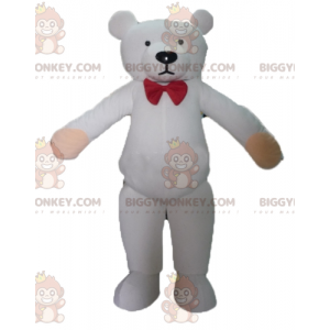 BIGGYMONKEY™ Mascot Costume White Teddy with Red Bow Tie –