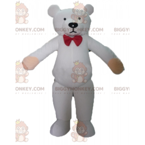 BIGGYMONKEY™ Mascottekostuum Witte teddy met rode vlinderdas -