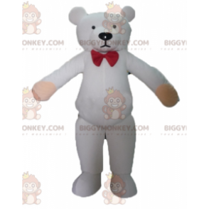 BIGGYMONKEY™ Mascot Costume White Teddy with Red Bow Tie -