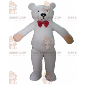 BIGGYMONKEY™ Maskottchenkostüm Weißer Teddy mit roter Fliege -