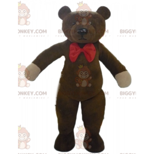 Bruin Teddy BIGGYMONKEY™-mascottekostuum met rode vlinderdas -