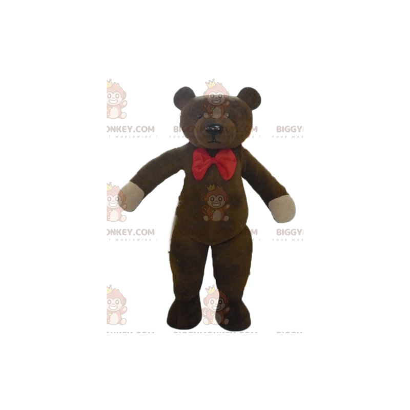 Brown Teddy BIGGYMONKEY™ Mascot Costume with Red Bow Tie -