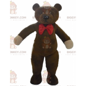 Brown Teddy BIGGYMONKEY™ Mascot Costume with Red Bow Tie -