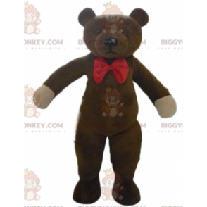 Brun Teddy BIGGYMONKEY™ maskotkostume med rød sløjfe -