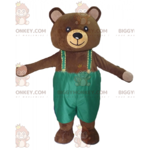 BIGGYMONKEY™ Maskotdräkt Stor brun nallebjörn med grön overall