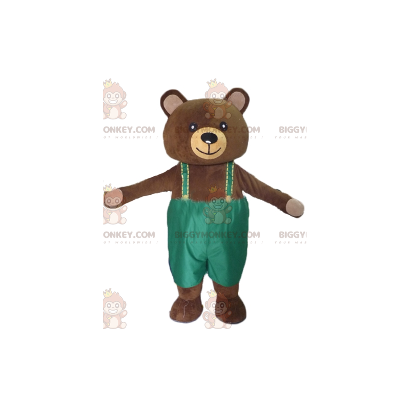 BIGGYMONKEY™ Mascot Costume Big Brown Teddy Bear With Green