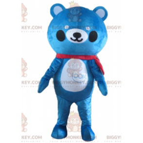 Blau-weißer Teddybär BIGGYMONKEY™ Maskottchen-Kostüm -