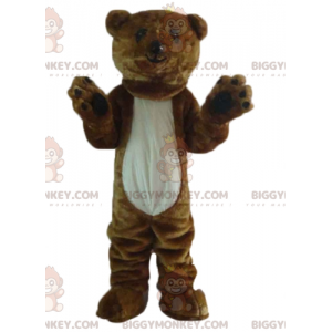 Traje de mascote de urso marrom e branco gigante macio e peludo