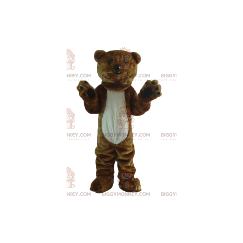 Kostým maskota hnědobílého medvěda BIGGYMONKEY™ měkký a