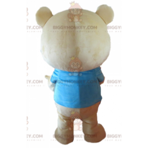 BIGGYMONKEY™ mascot costume of big beige teddy bear with a blue