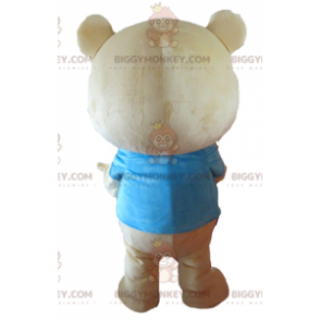 BIGGYMONKEY™ maskotdräkt av stor beige nallebjörn med en blå