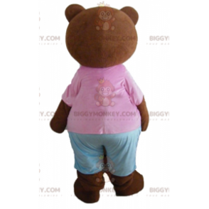 Στολή μασκότ BIGGYMONKEY™ Little Brown Brown Bear με ροζ και