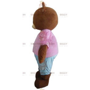 BIGGYMONKEY™ lille brun brun bjørn maskot kostume med lyserødt