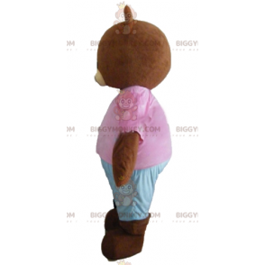 BIGGYMONKEY™ Little Brown Brown Bear Mascot Costume With Pink