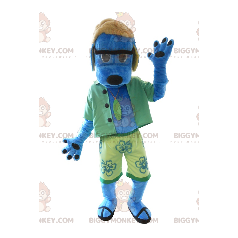 Costume da mascotte BIGGYMONKEY™ cane blu vestito di verde -