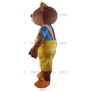 Bruine beer BIGGYMONKEY™ mascottekostuum met gele overall en