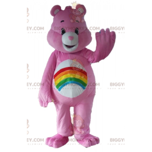 Pink Care Bear BIGGYMONKEY™ maskottiasu, jossa sateenkaari