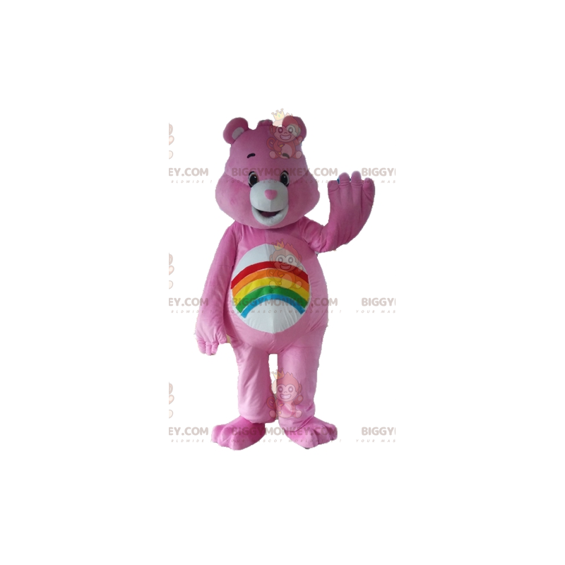 Roze troetelbeer BIGGYMONKEY™ mascottekostuum met regenboog op