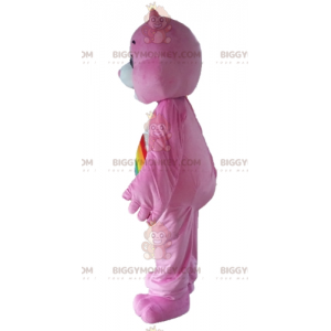 Różowy kostium maskotka troskliwy miś BIGGYMONKEY™ z tęczą na