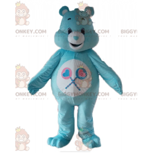 Blue and White Care Bear BIGGYMONKEY™ maskottiasu tikkarilla -