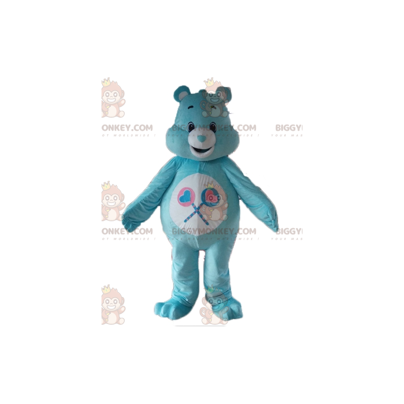 Blue and White Care Bear BIGGYMONKEY™ maskottiasu tikkarilla -