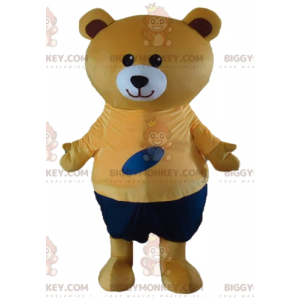 BIGGYMONKEY™ Maskotdräkt Stor beige teddy i orange och blå