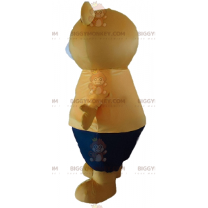 BIGGYMONKEY™ Mascot Costume Big Beige Teddy in Orange and Blue