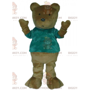 Brauner Teddybär BIGGYMONKEY™ Maskottchen-Kostüm mit grünem