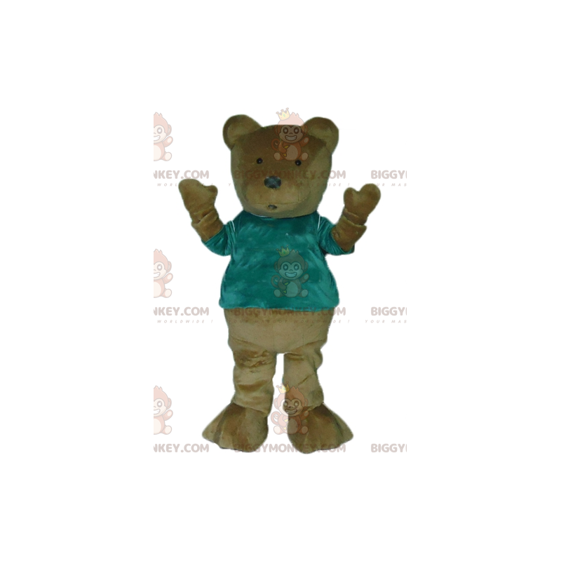 Brauner Teddybär BIGGYMONKEY™ Maskottchen-Kostüm mit grünem